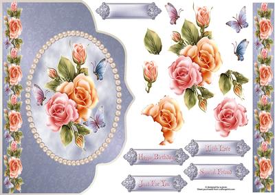Roses Pearls & Butterflies Fancy Edge with Decoupage