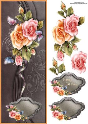 Rosy Butterfly Large Dl with Decoupage