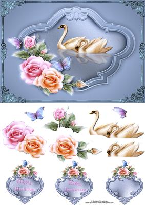 Rosy Swans with Decoupage