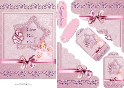 New Baby Girl Pocket Card with Tags