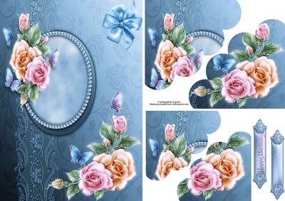Pastel Fancy Roses, Pearls & Butterflies with Corner Stacker