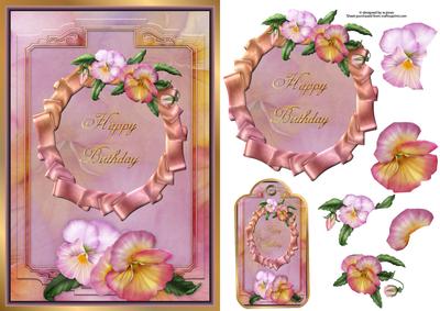 Birthday Pansies with Decoupage and Tag