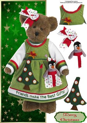 Christmas Teddy Large Dl with Decoupage
