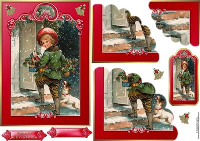 Christmas Vintage Boy Wavy Edge Corner Stacker & Tag