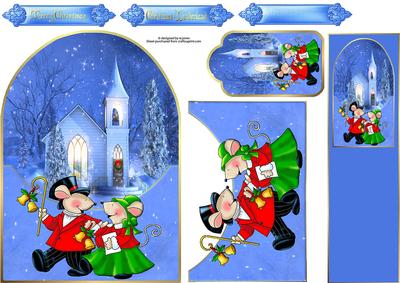 Christmas Mice Stroll with Bookmark and Tag