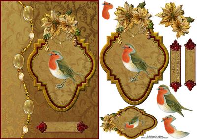 Golden Christmas Robin with Decoupage & Tag