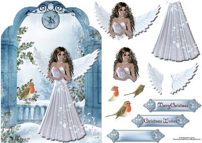 Christmas Angel & Robin with Decoupage