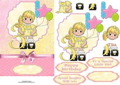 Cute Birthday Girl Age 3 with Decoupage