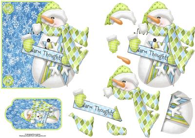 Warm Thoughts Snowman with Decoupage & Tag