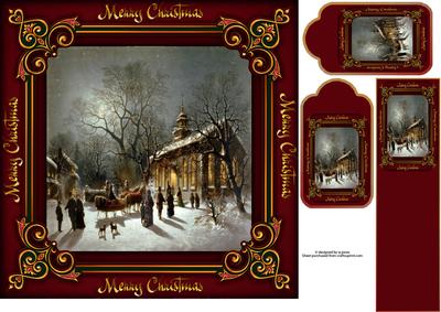Vintage Christmas Scene with Bookmark & Tags