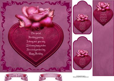 Birthday Rose & Heart with Bookmark & Heart