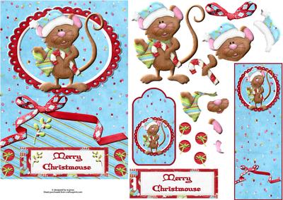 Merry Christmouse with Decoupage, Bookmark & Tag