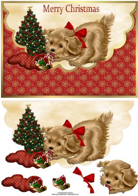 Cute Christmas Puppy Envelope Card with Decoupage