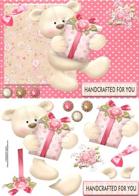 Handcrafted for You Bear with Decoupage