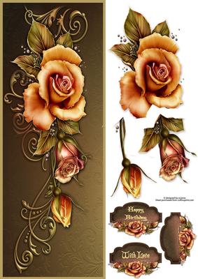 Autumn Rose Large Dl with Decoupage