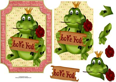 Valentine Love You Frog Plaque Card with Decoupage