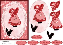 Pink Bonnet Girl and Cat Decoupage