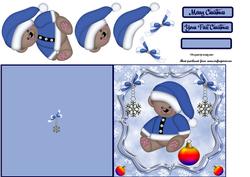 Cute Christmas Santa Boy Bear to Decoupage Fold Back Card.