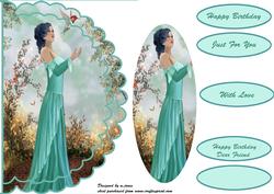 Lady in Green Scalloped Edge Card