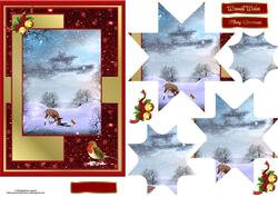 Christmas Robin and Deer Scene with Star Pyramage