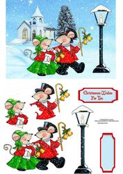 Christmas Cute Mice Stroll with Decoupage