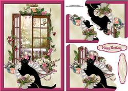 Floral Window Cat Wavey Edge Corner Stacker