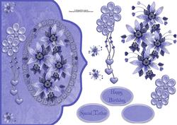 Blue/lilac Florals Fancy Edge with Decoupage
