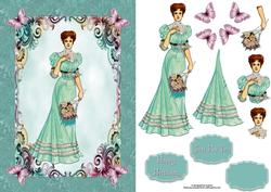 Vintage Mint Lady & Butterflies with Decoupage