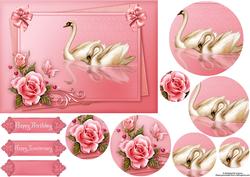 Pink Roses and Swans with Double Circle Pyramage