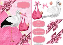 Stork Baby Girl with Decoupage