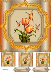 Butterfly Tulips Card Front with 3 Small Toppers