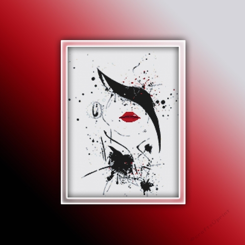 Red Lips Cross Stitch Pattern 3 - Woman, Art, Watercolor
