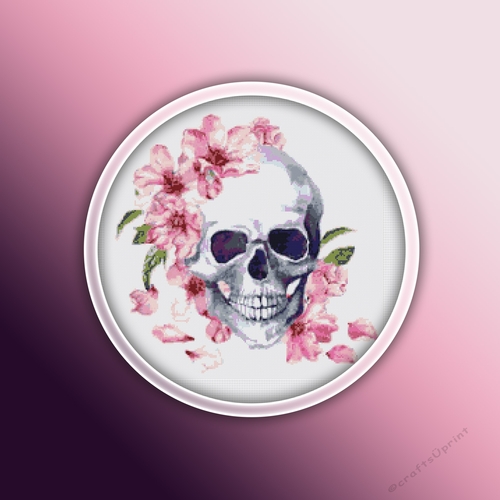 Skull Cross Stitch Pattern 3 - Watercolor Human Anatomy Skull