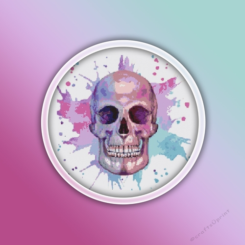 Skull Cross Stitch Pattern 4 - Watercolor Human Anatomy Skull