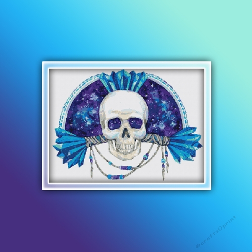 Skull Cross Stitch Pattern 5 - Watercolor Human Anatomy Skull
