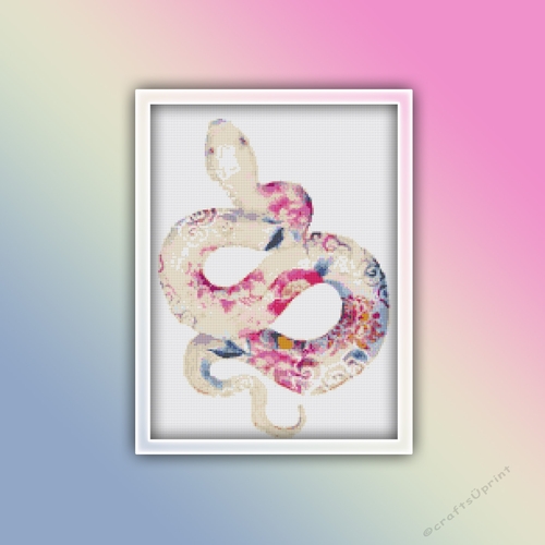 Snake Cross Stitch Pattern 2 - White Snake Watercolor 