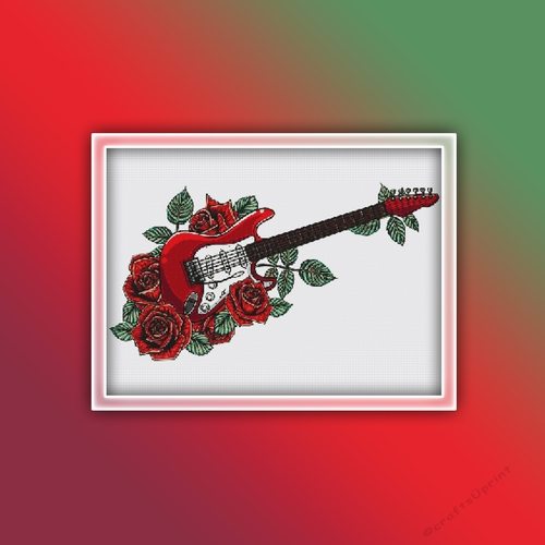 Red Electric Guitar Cross Stitch Pattern