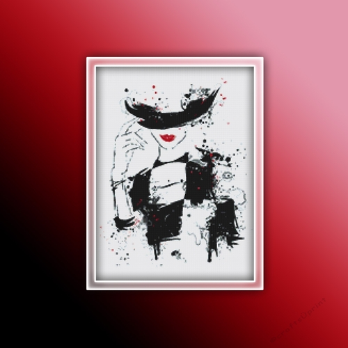 Red Lips Woman 4 Cross Stitch Pattern