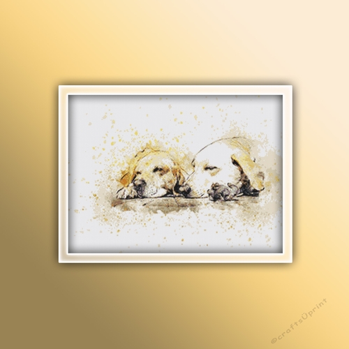 Sleeping Labradors Dogs Cross Stitch Pattern