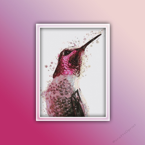 Pink Hummingbird Cross Stitch Pattern | Bird Cross Stitch Pattern