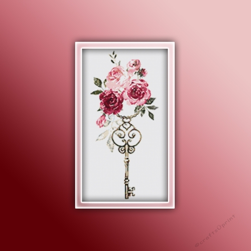 Rose Key 6 Cross Stitch Pattern | Flower Cross Stitch Pattern