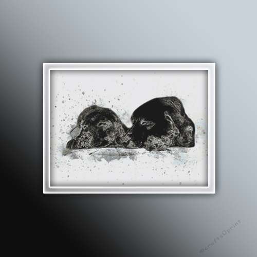 Sleeping Black Labradors Cross Stitch Pattern | Dog Cross Stitch Pattern