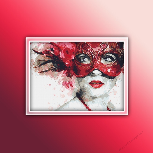 Red Masked Woman Cross Stitch Pattern
