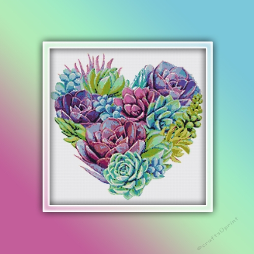 Succulent Heart 2 Cross Stitch Pattern | Succulent | Cactus | Plants