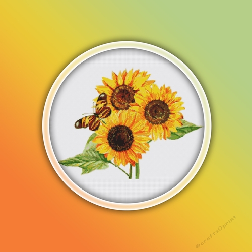 Sunflowers with Butterfly Cross Stitch Pattern