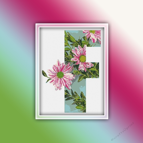 Flower F Alphabet Monogram 1 Cross Stitch Pattern PDF