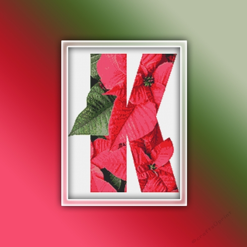 Flower K Alphabet Monogram 1 Cross Stitch Pattern PDF