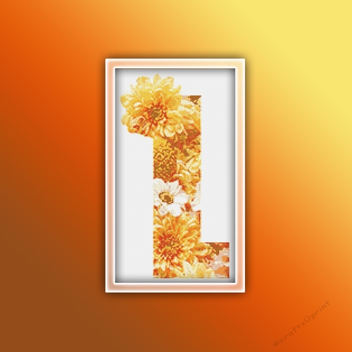 Flower L Alphabet Monogram 1 Cross Stitch Pattern PDF