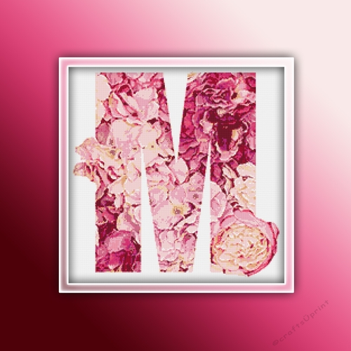 Flower M Alphabet Monogram 1 Cross Stitch Pattern PDF