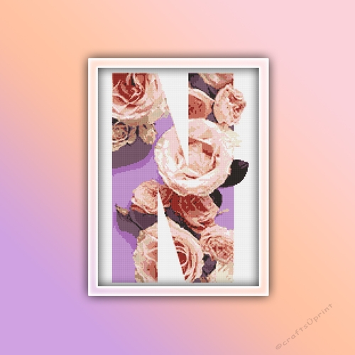 Flower N Alphabet Monogram 1 Cross Stitch Pattern PDF